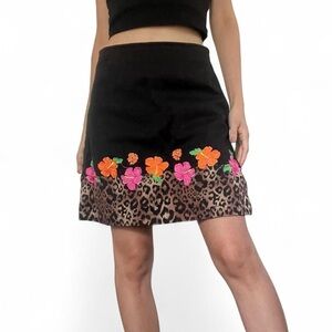 Copper Key Black Floral Leopard Mini Skirt